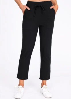 Black Pocket Drawastring Mid Waisted Pants