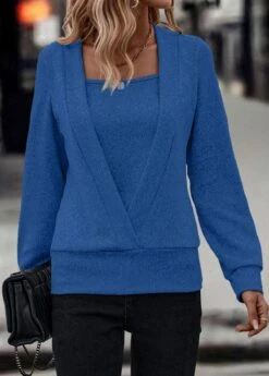 Dark Blue Fake 2in1 Long Sleeve Sweatshirt -Modlily Shop 320807 P 16708121726363