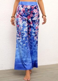 Blue Ditsy Floral Print Elastic Waist Pants -Modlily Shop 321078 P 16740427484242