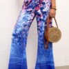 Blue Ditsy Floral Print Elastic Waist Pants -Modlily Shop 321078 P 16740427489780