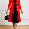 Red Fake 2in1 3/4 Sleeve Dress -Modlily Shop 321211 P 1669965581393