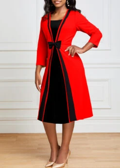 Red Fake 2in1 3/4 Sleeve Dress -Modlily Shop 321211 P 1669965582558
