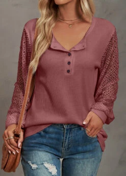 Deep Red Lace Long Sleeve T Shirt 10 Deep Red Lace Long Sleeve T Shirt -Modlily Shop 321758 P 1670489204232