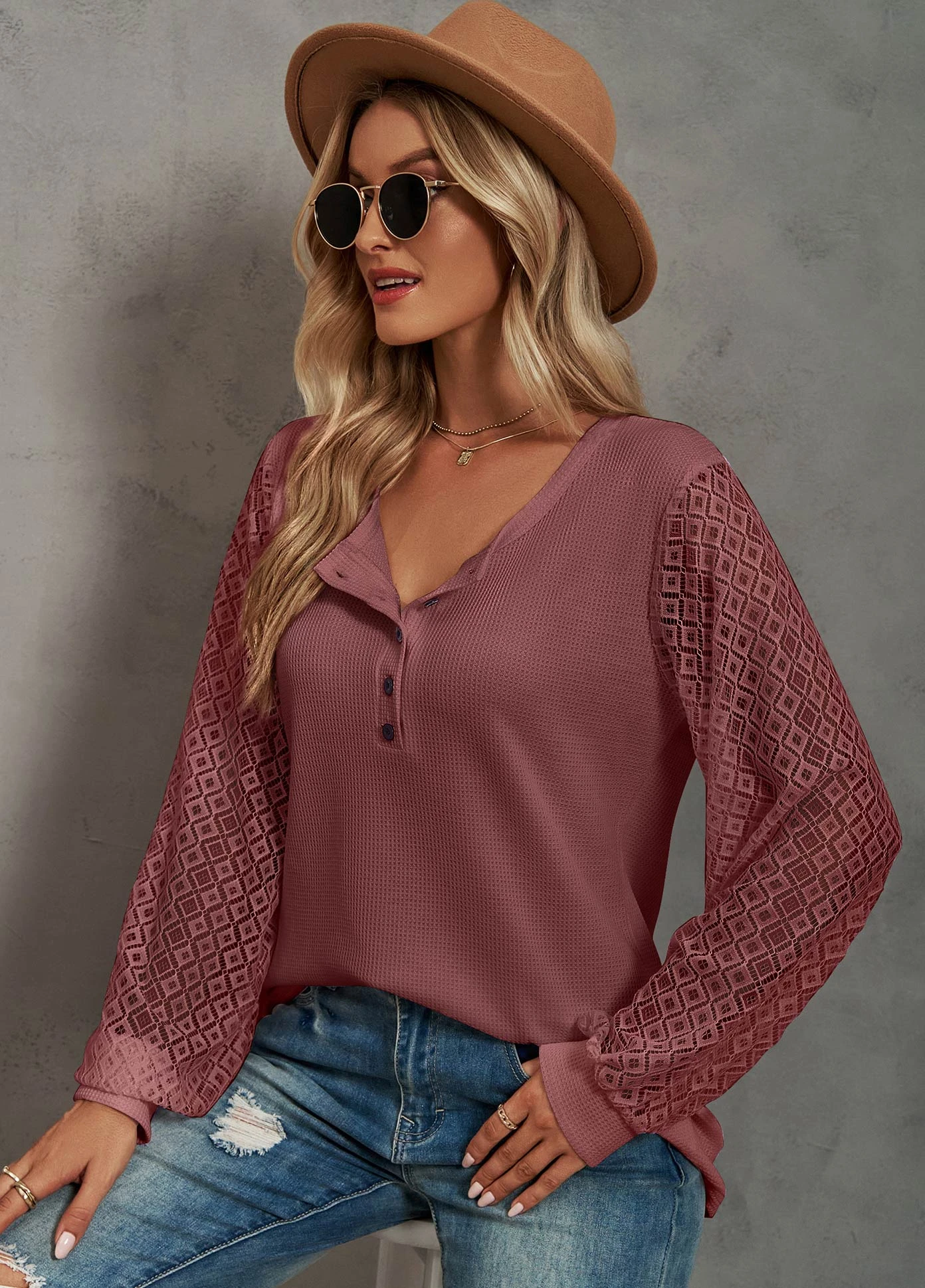 Deep Red Lace Long Sleeve T Shirt 7 Deep Red Lace Long Sleeve T Shirt - Image 5