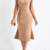 Light Camel Double Breasted Sleeveless Bodycon Dress -Modlily Shop 321875 P 16762824027770