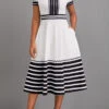 White Patchwork Striped Short Sleeve V Neck Dress -Modlily Shop 321876 P 16755094490390