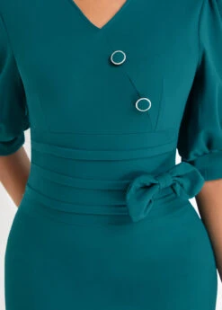 Peacock Blue Button Half Sleeve Bodycon Dress -Modlily Shop 321891 P 16768770992324