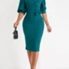Peacock Blue Button Half Sleeve Bodycon Dress -Modlily Shop 321891 P 16768770998220