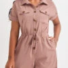 Light Camel Button Shirt Collar Romper -Modlily Shop 321935 P 16738328351230
