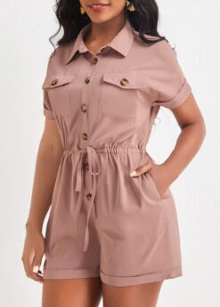 Light Camel Button Shirt Collar Romper -Modlily Shop 321935 P 16738328356752