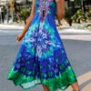 Blue Asymmetry Tie Dye Print H Shape Dress -Modlily Shop 322221 P 16732328268332