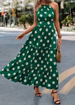 Green Tie Polka Dot Strappy Halter Maxi Dress 13 Green Tie Polka Dot Strappy Halter Maxi Dress -Modlily Shop 322703 P 16756519180975
