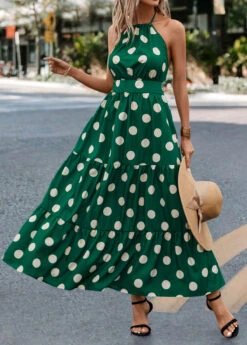 Green Tie Polka Dot Strappy Halter Maxi Dress 11 Green Tie Polka Dot Strappy Halter Maxi Dress -Modlily Shop 322703 P 16756519189403