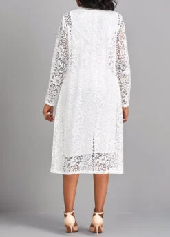 White Lace Two Piece Suit Long Sleeve Dress -Modlily Shop 322810 P 16769764567832