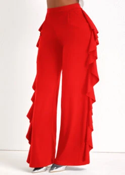 Red Ruffle Wide Leg High Waisted Pants -Modlily Shop 322823 P 16754238743342