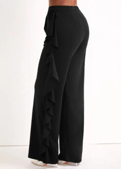 Black Ruffle Wide Leg High Waisted Pants -Modlily Shop 322848 P 16736195391361
