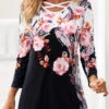 Black Criss Cross Floral Print T Shirt