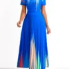 Royal Blue Pleated Ombre Short Sleeve Maxi Dress -Modlily Shop 322917 P 16756812921690