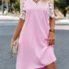 Pink Mesh H Shape V Neck Dress -Modlily Shop 322976 P 16758415559070
