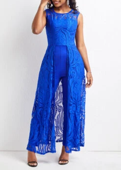 Royal Blue Lace Ankle Length Sleeveless Jumpsuit -Modlily Shop 322999 P 16800563410274