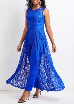Royal Blue Lace Ankle Length Sleeveless Jumpsuit -Modlily Shop 322999 P 16800563410362