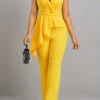 Yellow Patchwork Button Detail Asymmetric Jumpsuit -Modlily Shop 323064 P 16780643510570
