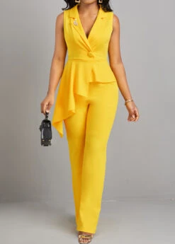 Yellow Patchwork Button Detail Asymmetric Jumpsuit