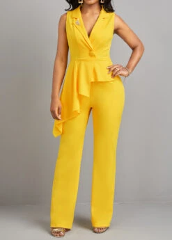 Yellow Patchwork Button Detail Asymmetric Jumpsuit -Modlily Shop 323064 P 16780643523265