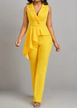 Yellow Patchwork Button Detail Asymmetric Jumpsuit -Modlily Shop 323064 P 16780643523774