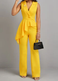 Yellow Patchwork Button Detail Asymmetric Jumpsuit -Modlily Shop 323064 P 16780643527313