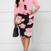 Pink Patchwork Floral Print Bodycon Dress -Modlily Shop 323118 P 16811918565101