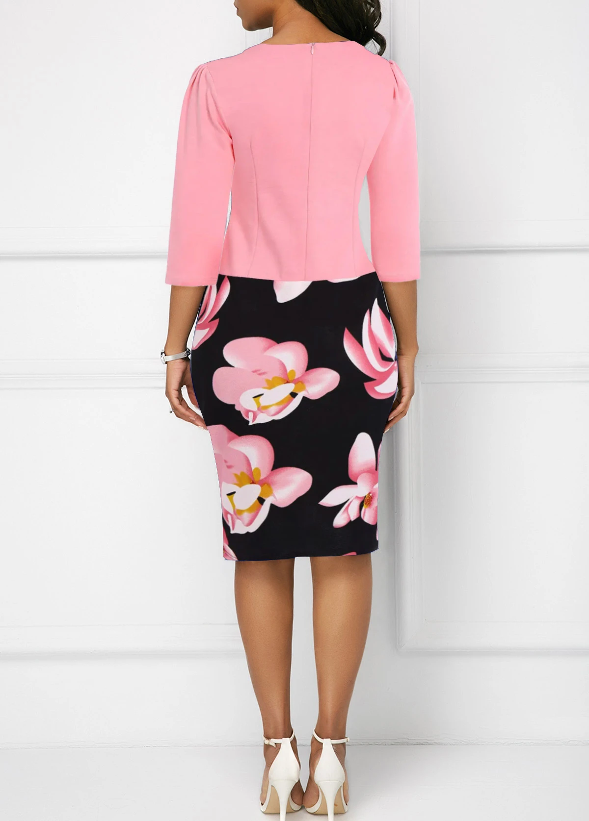 Pink Patchwork Floral Print Bodycon Dress 5 Pink Patchwork Floral Print Bodycon Dress - Image 3