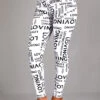 White Letter Print High Waisted Ankle Length Leggings