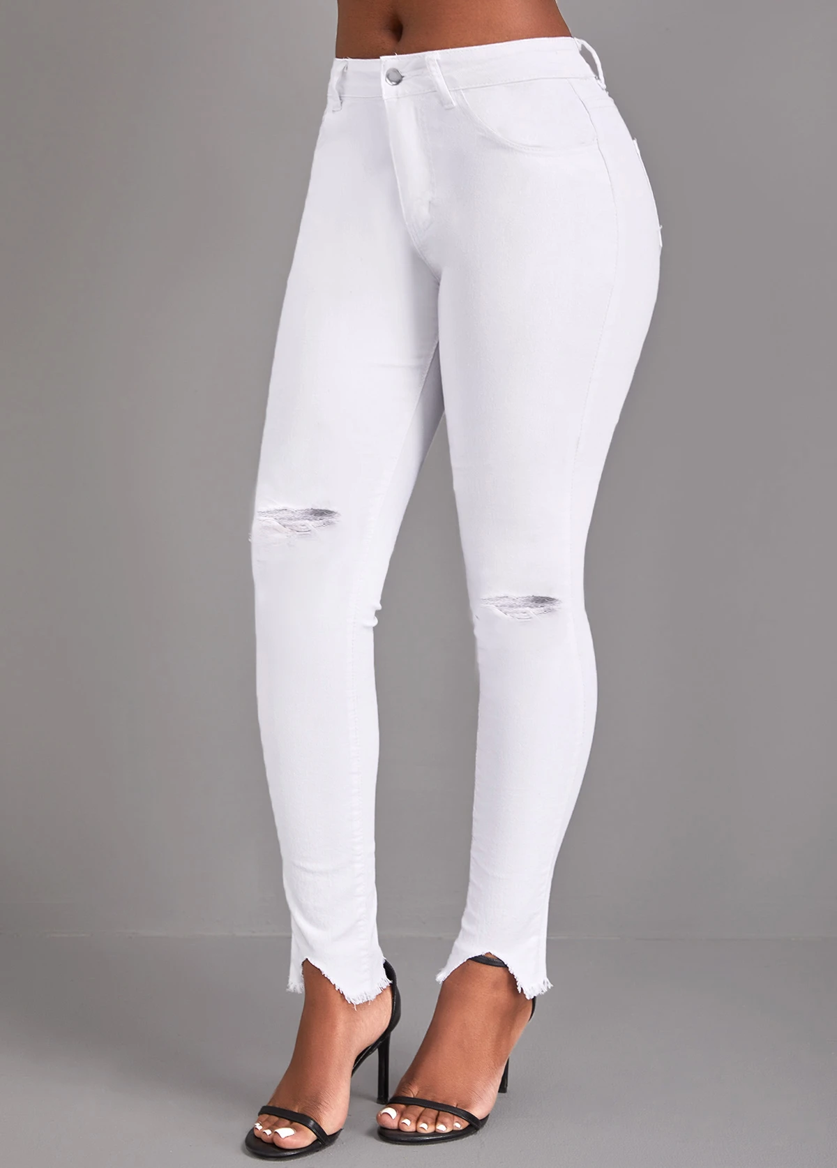 White Button Skinny High Waisted Jeans 5 White Button Skinny High Waisted Jeans - Image 3