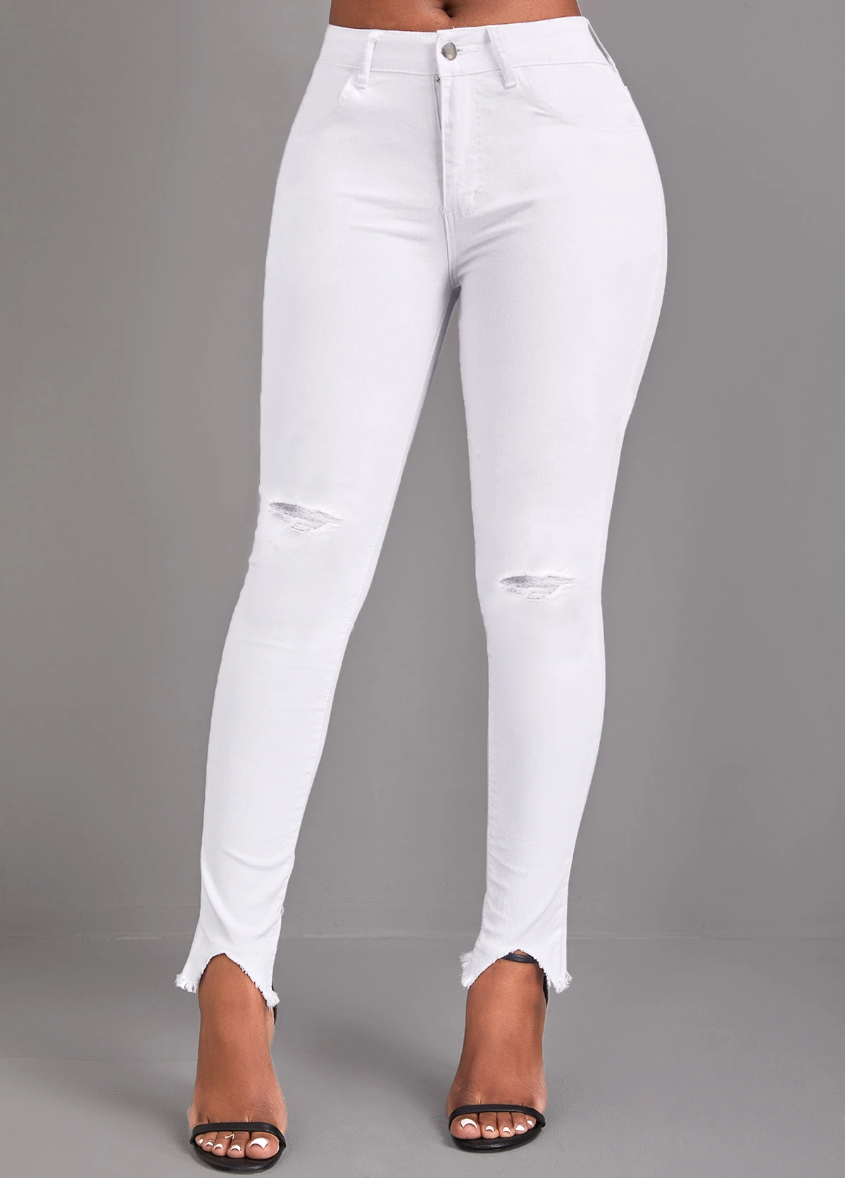 White Button Skinny High Waisted Jeans 6 White Button Skinny High Waisted Jeans - Image 4