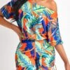 Multi Color Drawstring Leaf Print Romper -Modlily Shop 323824 P 16770618881210