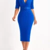 Royal Blue Surplice Belted Half Sleeve Dress -Modlily Shop 323828 P 16736196484620