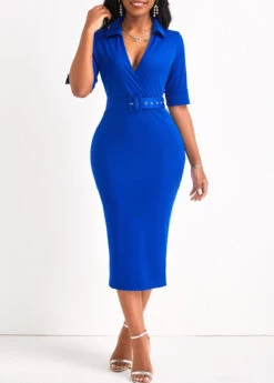 Royal Blue Surplice Belted Half Sleeve Dress 11 Royal Blue Surplice Belted Half Sleeve Dress -Modlily Shop 323828 P 16736196487804