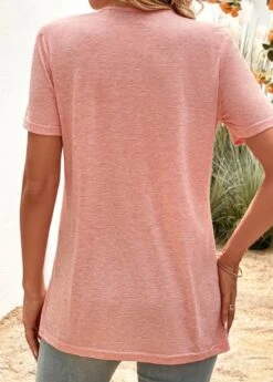 Pink Zipper Short Sleeve Round Neck T Shirt -Modlily Shop 323928 P 16788414593541