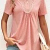 Pink Zipper Short Sleeve Round Neck T Shirt -Modlily Shop 323928 P 16788414595400