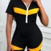 Black Zipper Short Hooded Skinny Romper