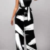 White Graffiti Print Belted Sleeveless Jumpsuit -Modlily Shop 325056 P 1675149149513