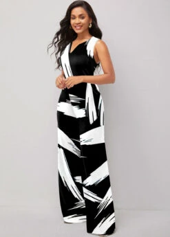 White Graffiti Print Belted Sleeveless Jumpsuit -Modlily Shop 325056 P 1675149149855