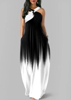 Criss Cross White O Shape Ombre Maxi Dress