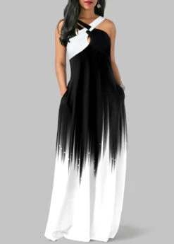 Criss Cross White O Shape Ombre Maxi Dress -Modlily Shop 325058 P 1675150201463