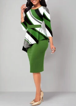 Green Fake 2in1 Geometric Print Dress -Modlily Shop 325238 P 1675757367961