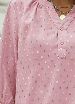 Pink Split Neck 3/4 Sleeve T Shirt 7 Pink Split Neck 3/4 Sleeve T Shirt -Modlily Shop 325519 P 1675733820345