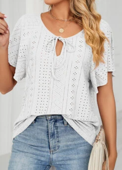 White Tie Short Sleeve V Neck T Shirt -Modlily Shop 325524 P 1675404926049