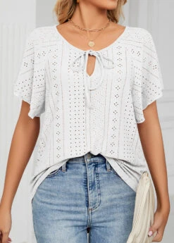 White Tie Short Sleeve V Neck T Shirt -Modlily Shop 325524 P 1675404926396