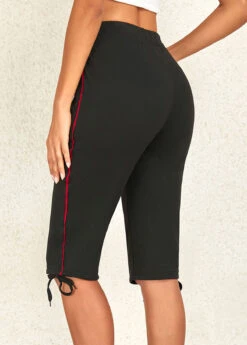 Black High Waisted Knee Length Drawastring Leggings -Modlily Shop 325705 P 16780661194523